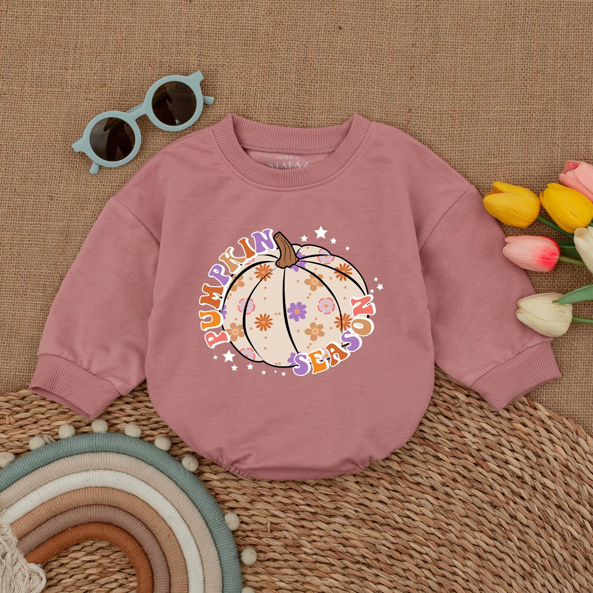 Autumn Pumpkin Baby Romper: Floral Fall Outfit for Halloween Fun