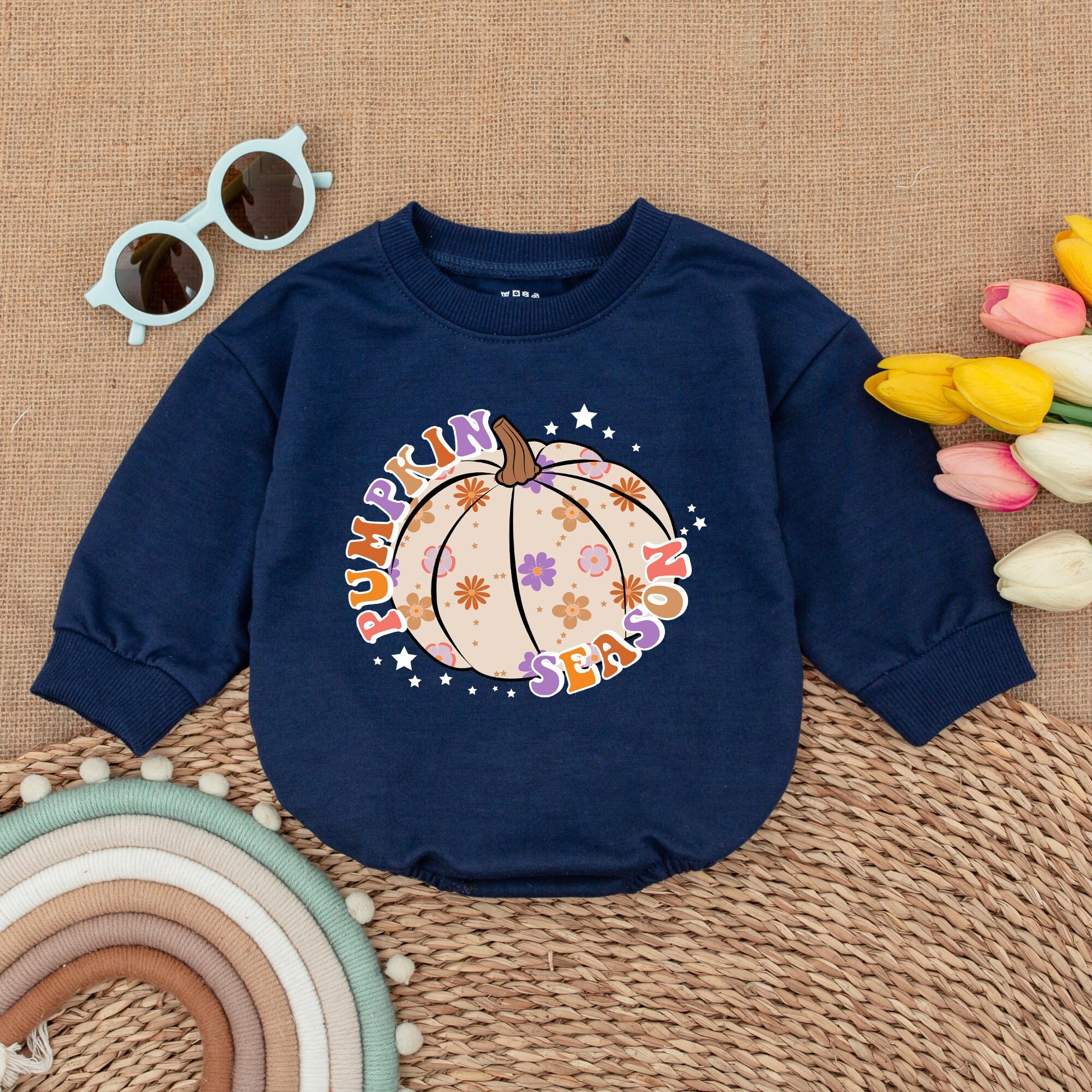 Autumn Pumpkin Baby Romper: Floral Fall Outfit for Halloween Fun