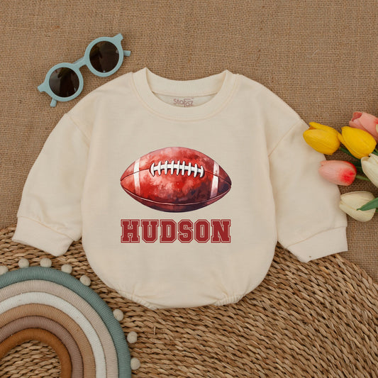 Custom Name Football Baby Romper – Game Day Baby Shower Gift