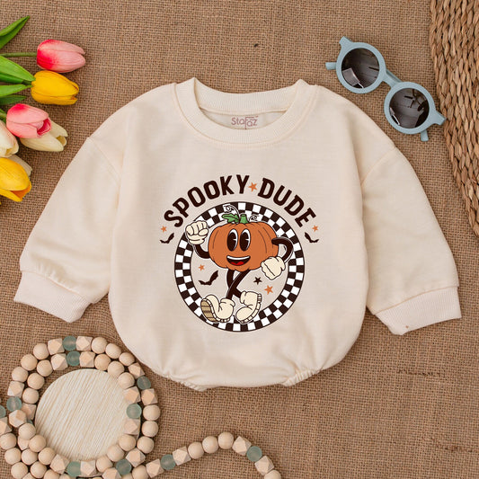 Spooky Dude Baby Romper Halloween Outfit, Funny Pumpkin Bubble Romper, Fall Baby Shower Gift, Cute Ghost Bodysuit for Newborn, Vintage Style