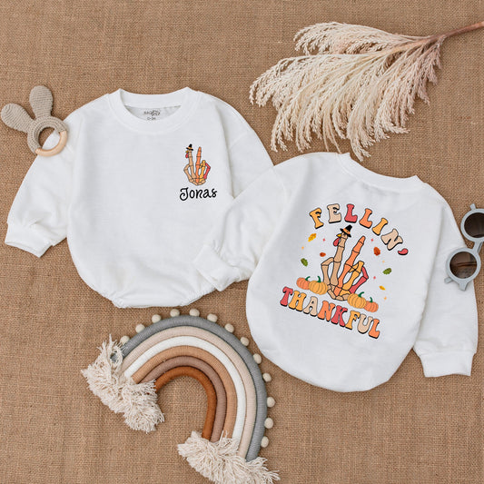 Thankful Turkey Baby Romper - Autumn Thanksgiving Bodysuit Outfit