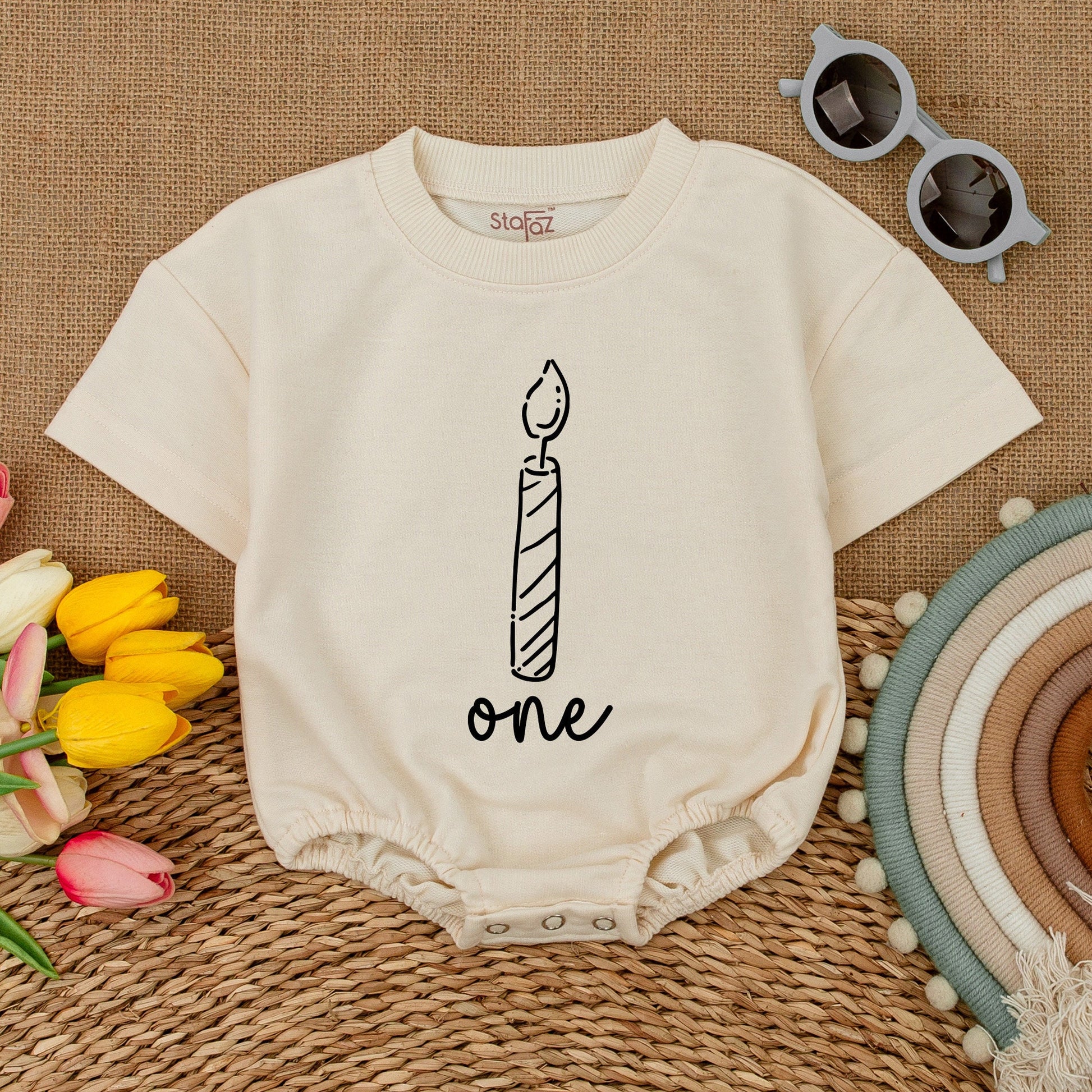 First Birthday Candle Romper, Personalized Baby Bodysuit Outfit