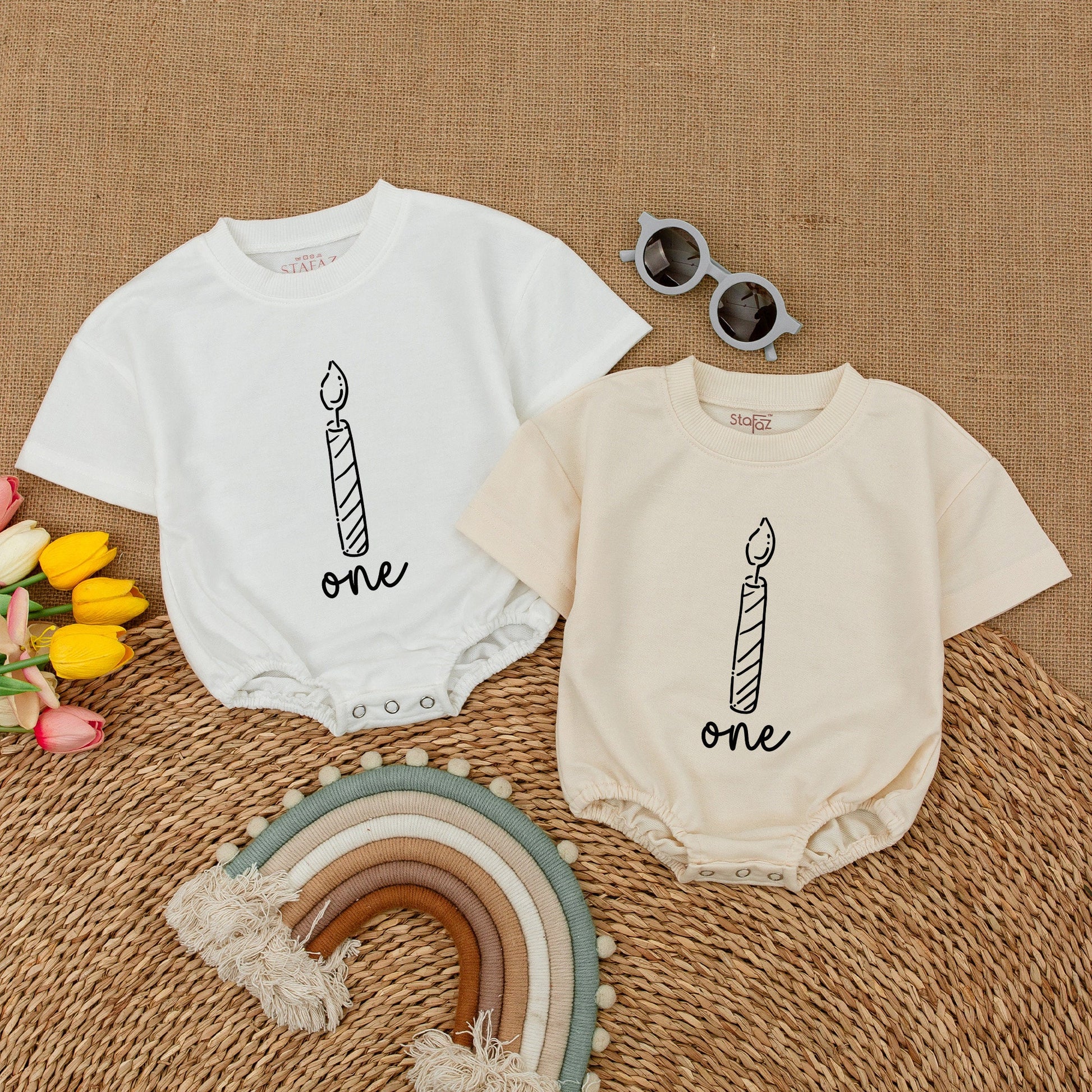 First Birthday Candle Romper, Personalized Baby Bodysuit Outfit