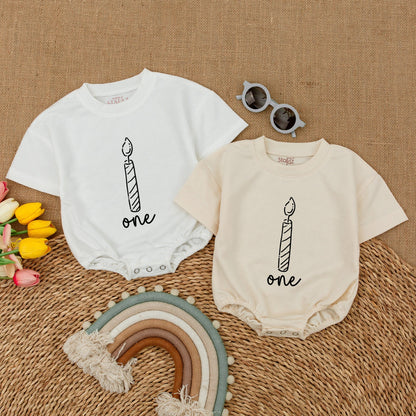 First Birthday Candle Romper, Personalized Baby Bodysuit Outfit