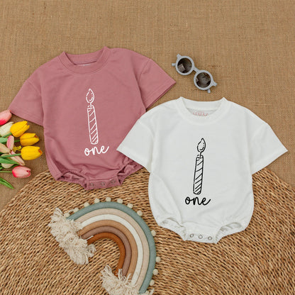 First Birthday Candle Romper, Personalized Baby Bodysuit Outfit
