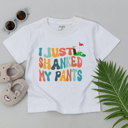 I Just Shanked My Pants Funny Golf T-Shirt for Toddler Future Golfer Baby Boy Announcement Cute Retro Teal Orange Yellow Navy