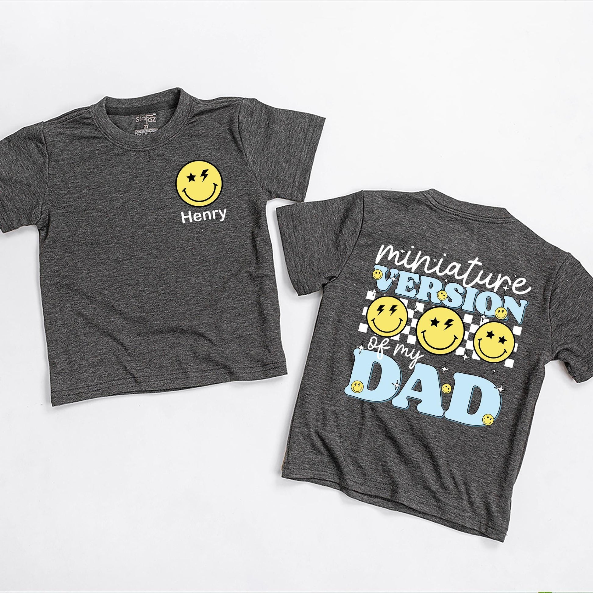 My Dad's Miniature Version T-Shirt: Smiley Lightning Bolt Design for Baby Girl or Boy, New Dad Gift, Father's Day Outfit, Daddy & Me Clothes, Hi Daddy! (139 chars)