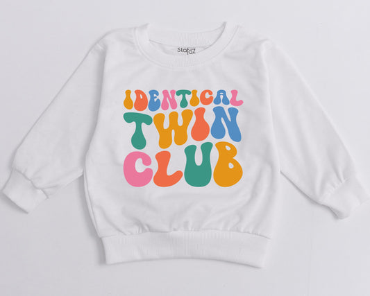 Groovy Identical Twin Club Sweatshirt, Retro Best Friends Toddler Outfit, Fun Matching Besties Sweatsuit, Playful Baby Girls Boys Clothes Gift 136