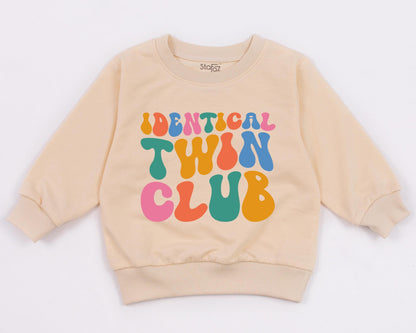 Groovy Identical Twin Club Sweatshirt, Retro Best Friends Toddler Outfit, Fun Matching Besties Sweatsuit, Playful Baby Girls Boys Clothes Gift 136