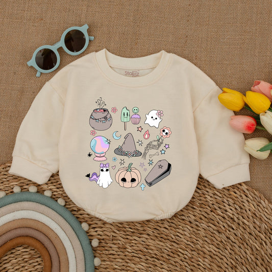 Retro Halloween Baby Romper: Cute Fall Bubble Outfit for Baby