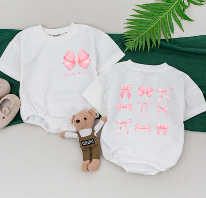 Matching Pink Bow Shirts: Mommy & Me Soft Girl Family Tees