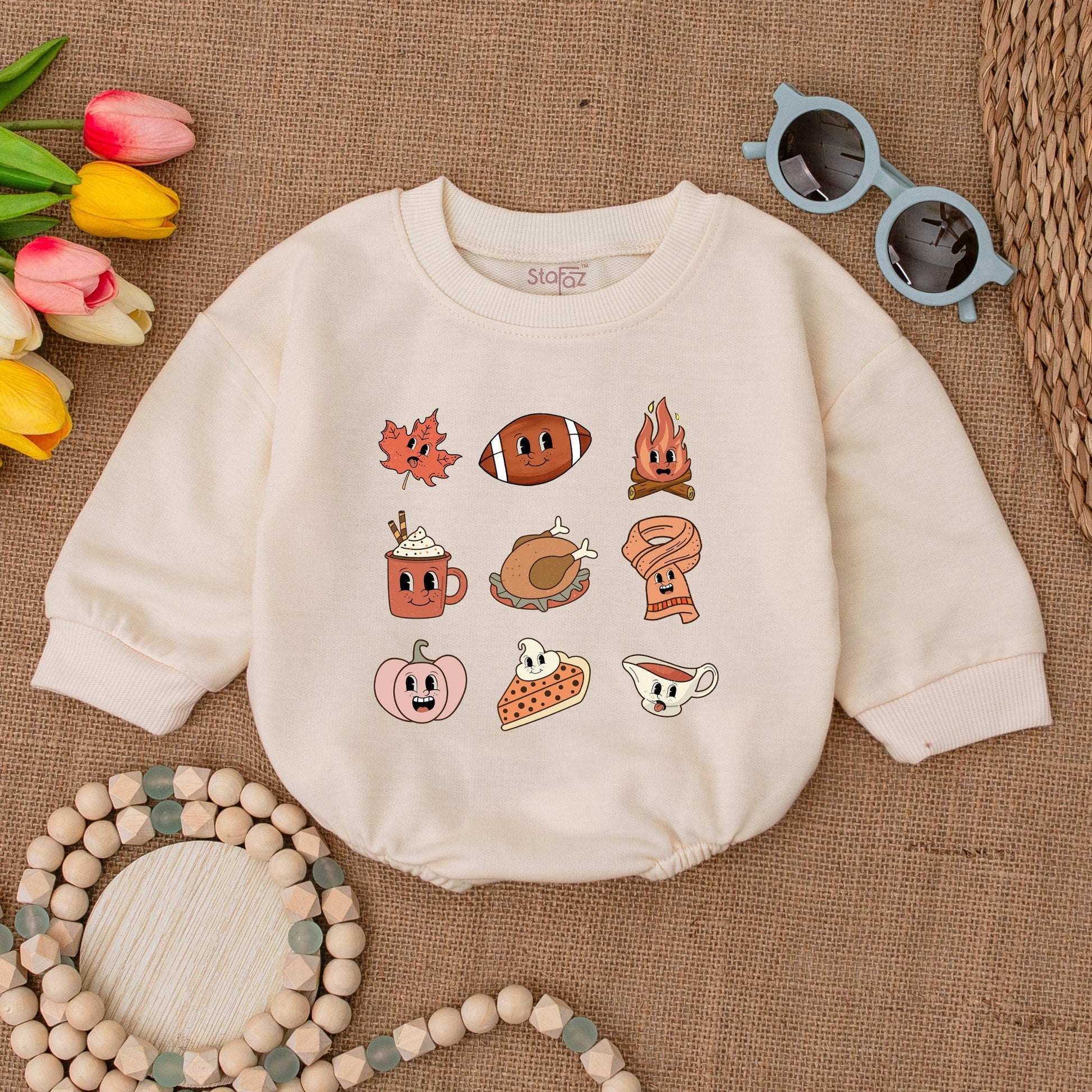 Retro Thanksgiving Baby Romper | Fall Bodysuit | Autumn Outfit