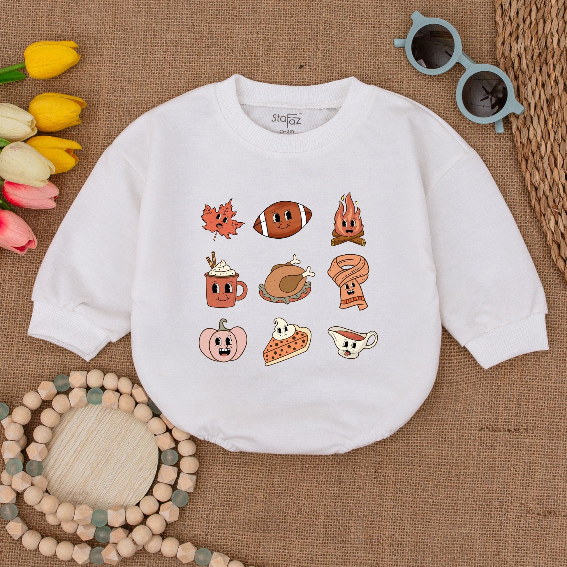 Retro Thanksgiving Baby Romper | Fall Bodysuit | Autumn Outfit