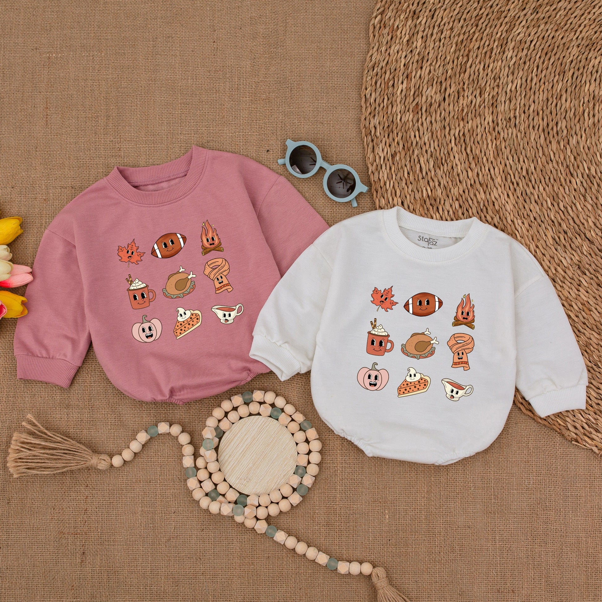 Retro Thanksgiving Baby Romper | Fall Bodysuit | Autumn Outfit