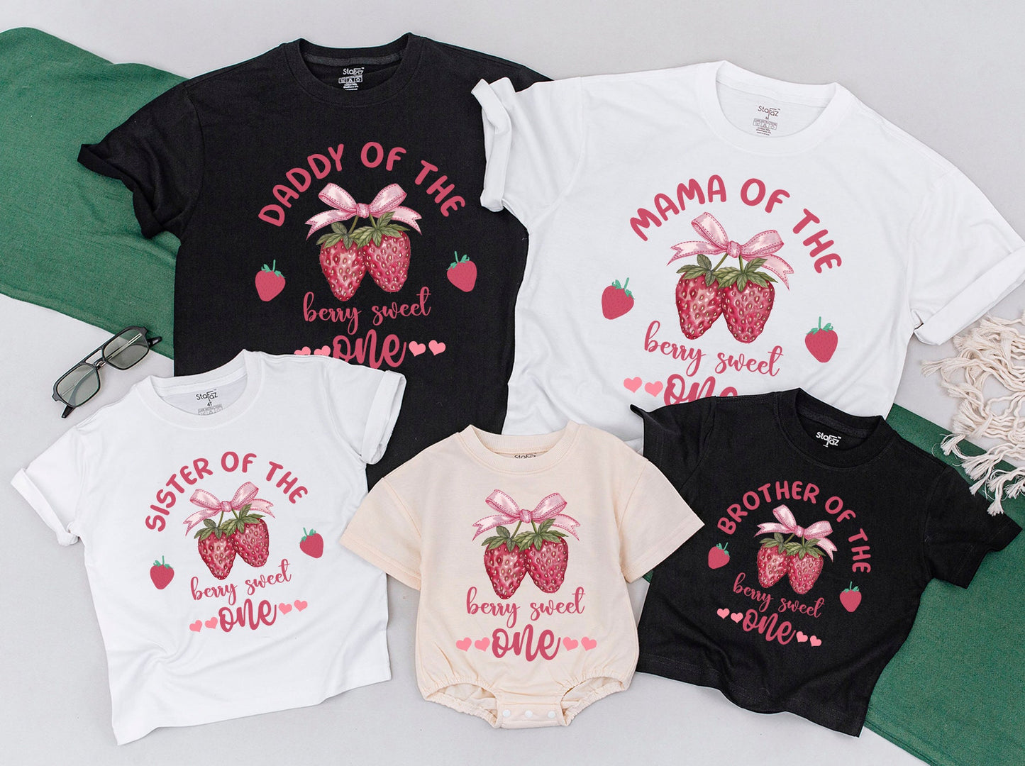 Strawberry Themed Family Matching Shirts for Berry Sweet 1st Birthday