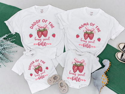 Strawberry Themed Family Matching Shirts for Berry Sweet 1st Birthday