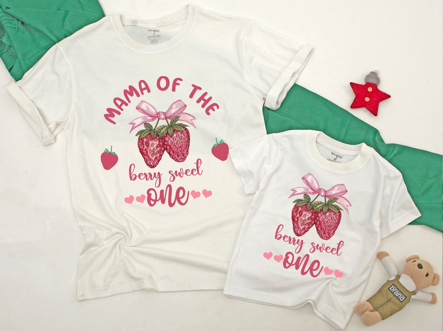 Strawberry Themed Family Matching Shirts for Berry Sweet 1st Birthday