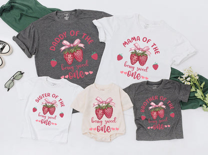 Strawberry Themed Family Matching Shirts for Berry Sweet 1st Birthday