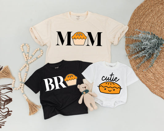 Cutie Pie Baby Romper and Family Matching Shirts Custom Pie Birthday Thanksgiving Outfit 1st Pumpkin