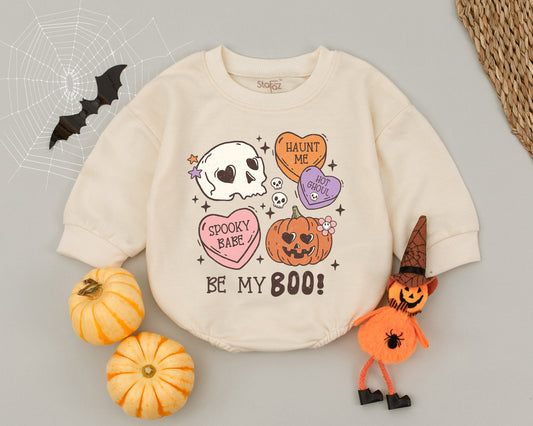 Be My Boo Baby Romper: Sweet Spooky Halloween Outfit with Pumpkin & Skull, Cute Newborn Infant Bodysuit, Fun Ghoul Clothes, Baby Shower Gift, Groovy Vibes