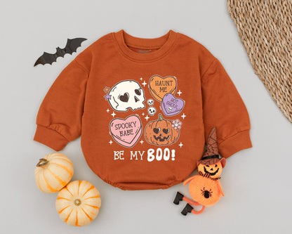 Be My Boo Baby Romper: Sweet Spooky Halloween Outfit with Pumpkin & Skull, Cute Newborn Infant Bodysuit, Fun Ghoul Clothes, Baby Shower Gift, Groovy Vibes