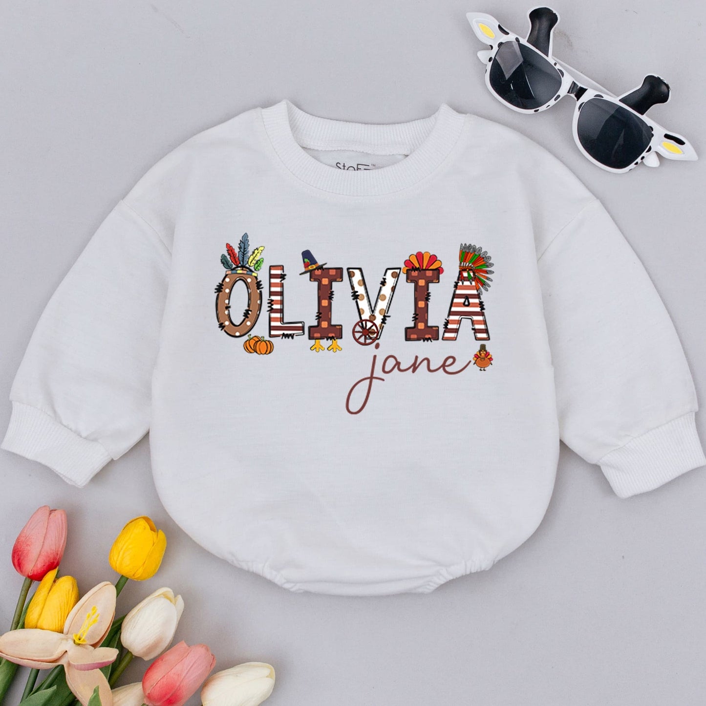 Personalized Thanksgiving Name Romper, Thankful Baby Outfit, Fall Baby Clothes, Newborn Bodysuit, Cute Infant Thanksgiving Outfit, Trendy Fall Romper