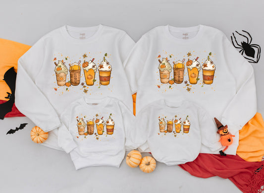 Cozy Pumpkin Spice Latte Family Sweatshirt Fall Coffee & Halloween Matching Outfits Mama & Me Autumn Vibes
