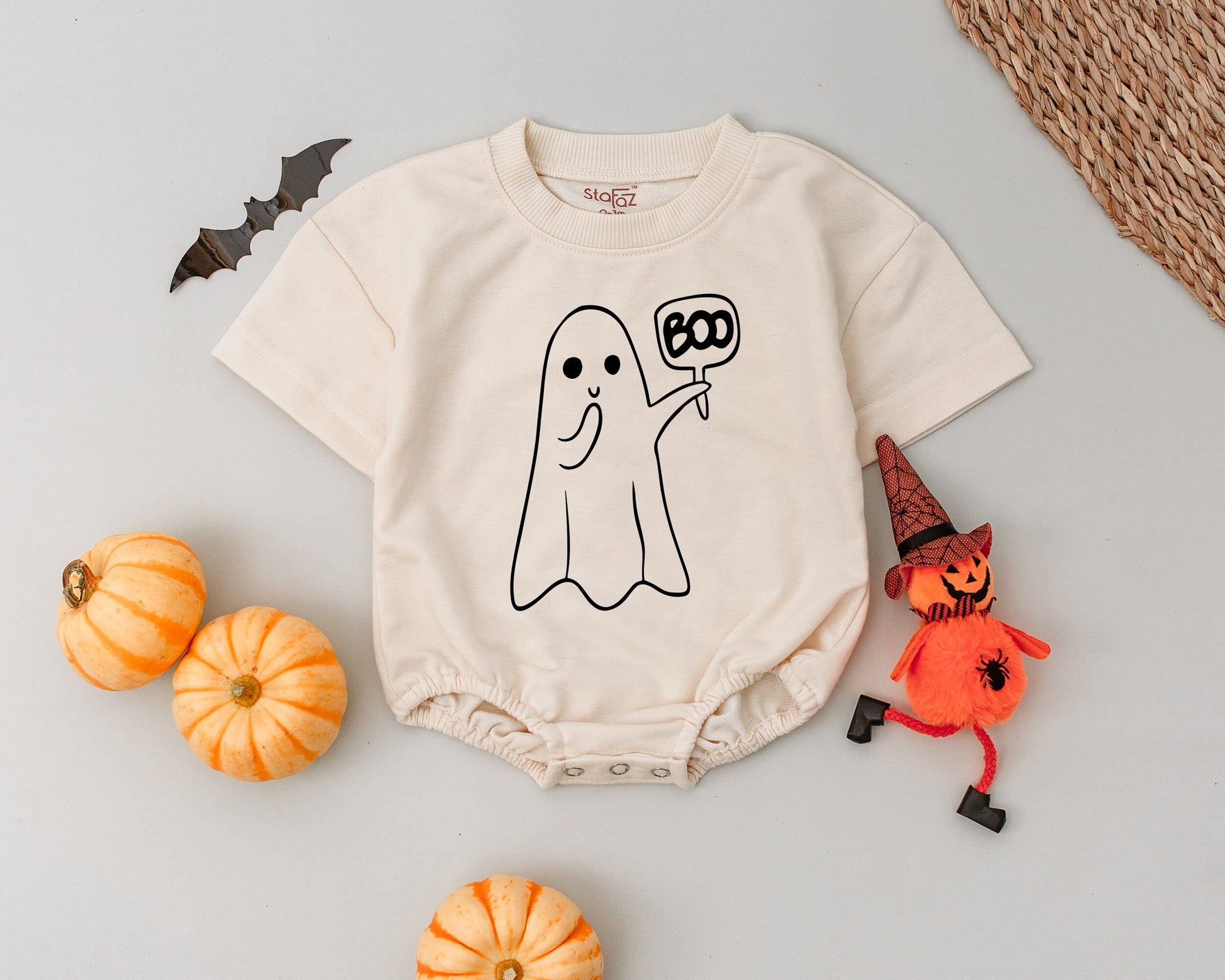My First Boo Romper, Cute Ghost Halloween Outfit Baby Boys Girls, Vintage Inspired Costume Bodysuit, Baby Shower Gift, Child-Friendly Design (139 chars)