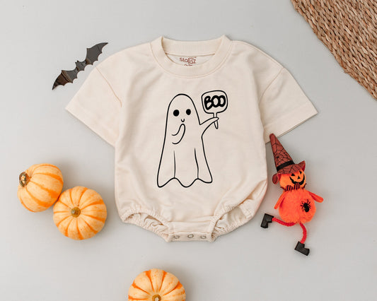 My First Boo Romper, Cute Ghost Halloween Outfit Baby Boys Girls, Vintage Inspired Costume Bodysuit, Baby Shower Gift, Child-Friendly Design (139 chars)