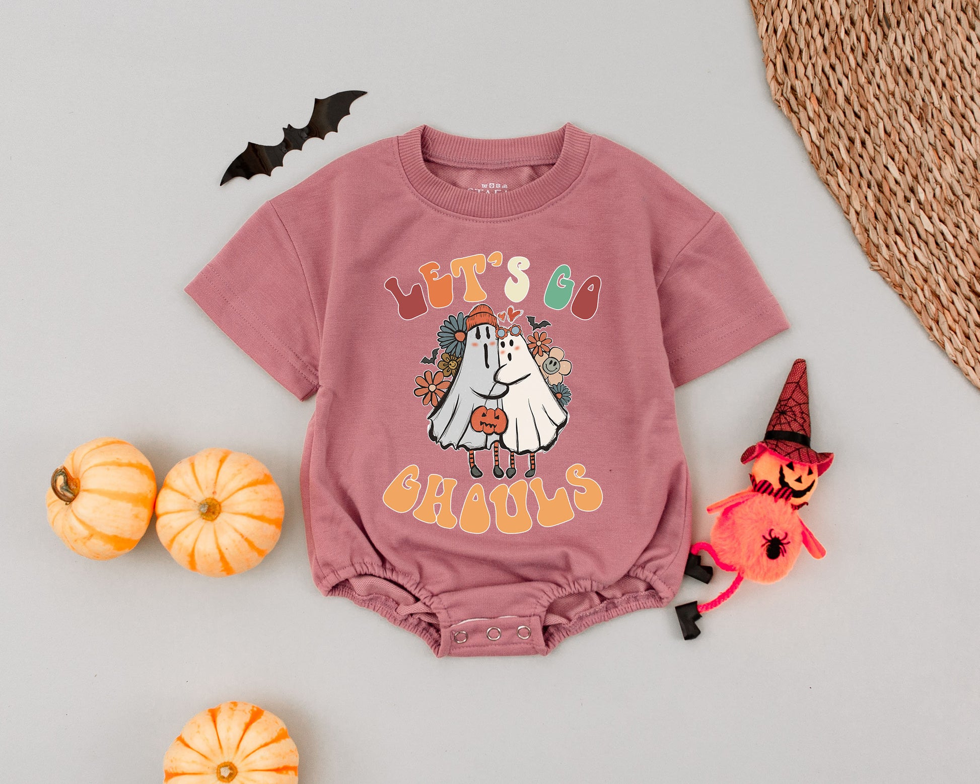 Let's Go Ghouls Baby Romper Cute Ghost Halloween Costume Vintage Fall Autumn Baby Clothes My First Halloween Baby Shower Gift