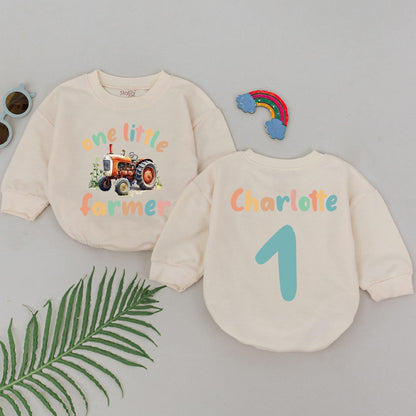 Farm Themed 1st Birthday Romper – Personalized Baby Shower Gift