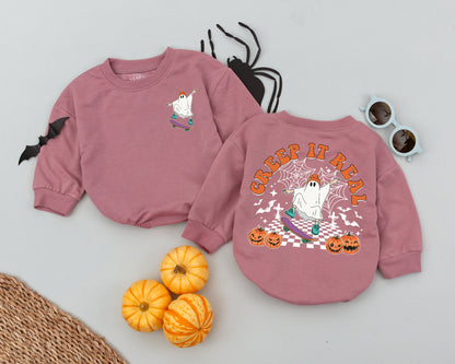 Creep It Real Ghost Baby Romper Retro Halloween Graphic Toddler Infant Boy Girl Outfit Pumpkin Season First Halloween Costume Celebration Outfit