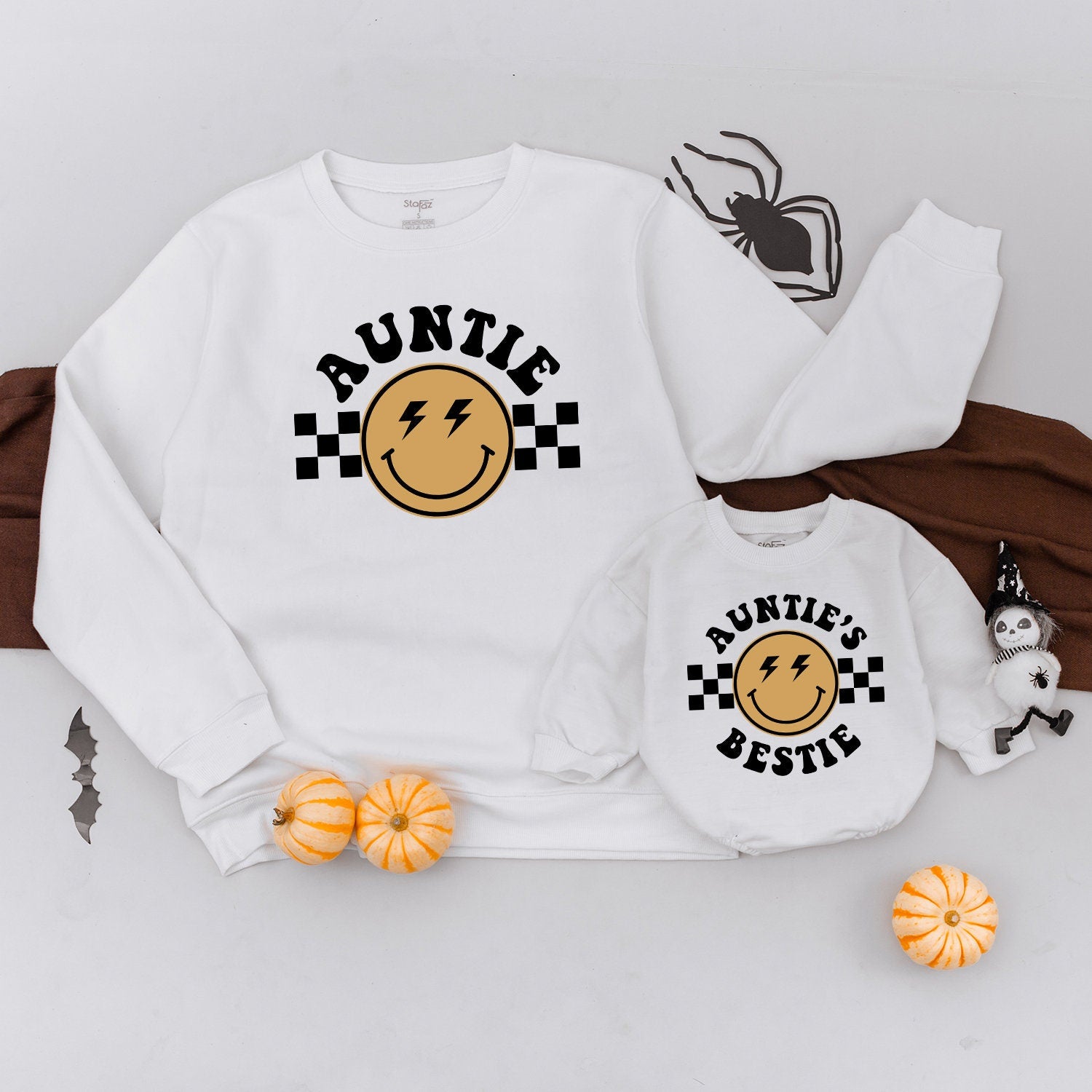 Personalized Matching Auntie Bestie Sweatshirts with Cute Kid Shirt perfect Baby Shower Gift or Aunt Nephew Niece Family Outfit Soft Comfortable