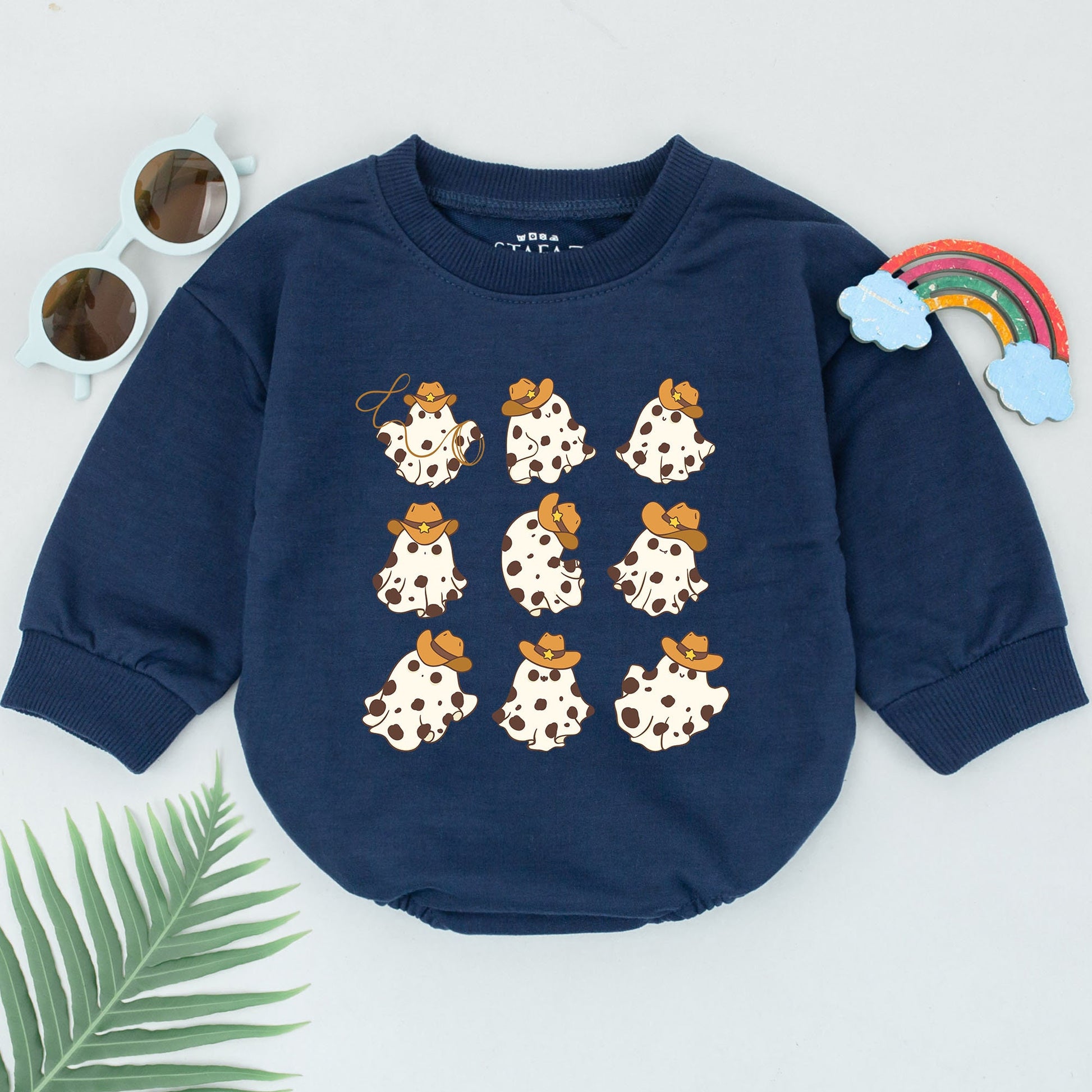 Cowboy Ghost Halloween Romper for Baby, Western Retro Outfit Newborn Girl Boy, Spooky Cowboy Hat Design, Fall Bodysuit Gift
