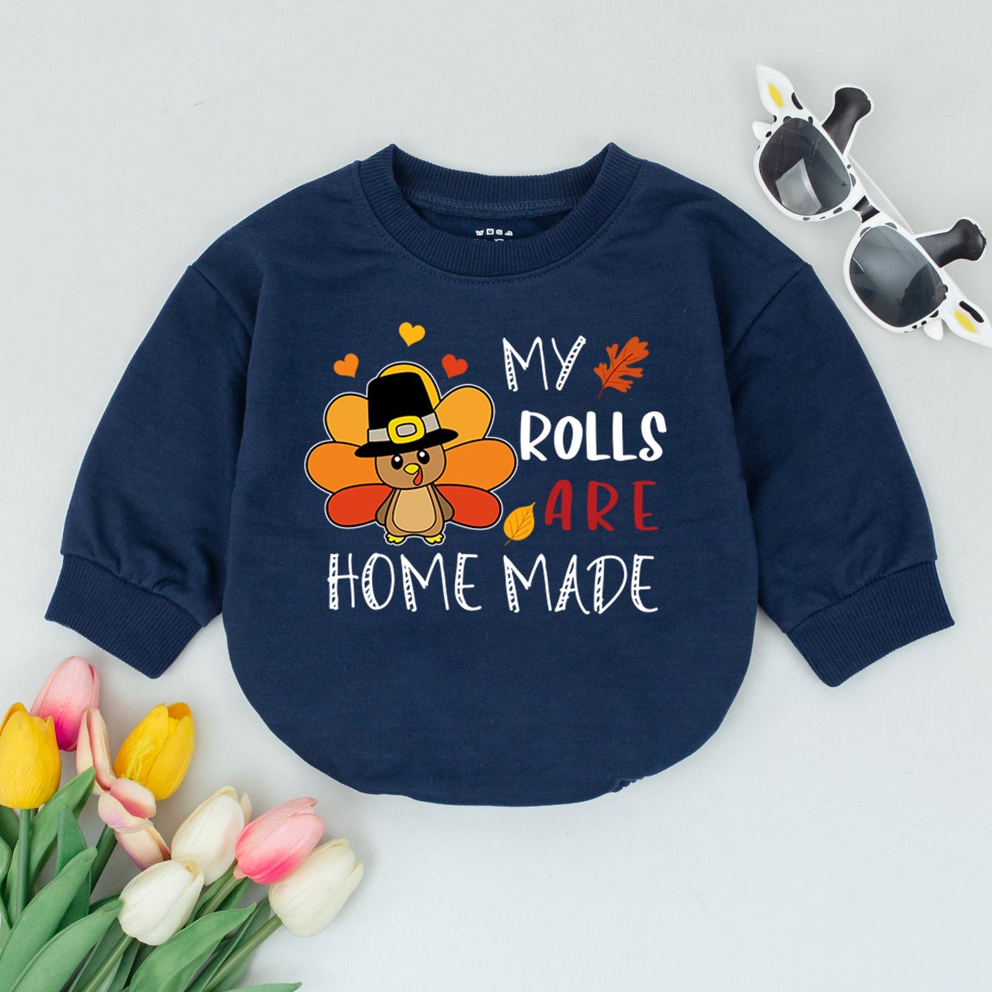 First Thanksgiving Baby Romper, Cute Fall Bodysuit, Homemade Rolls