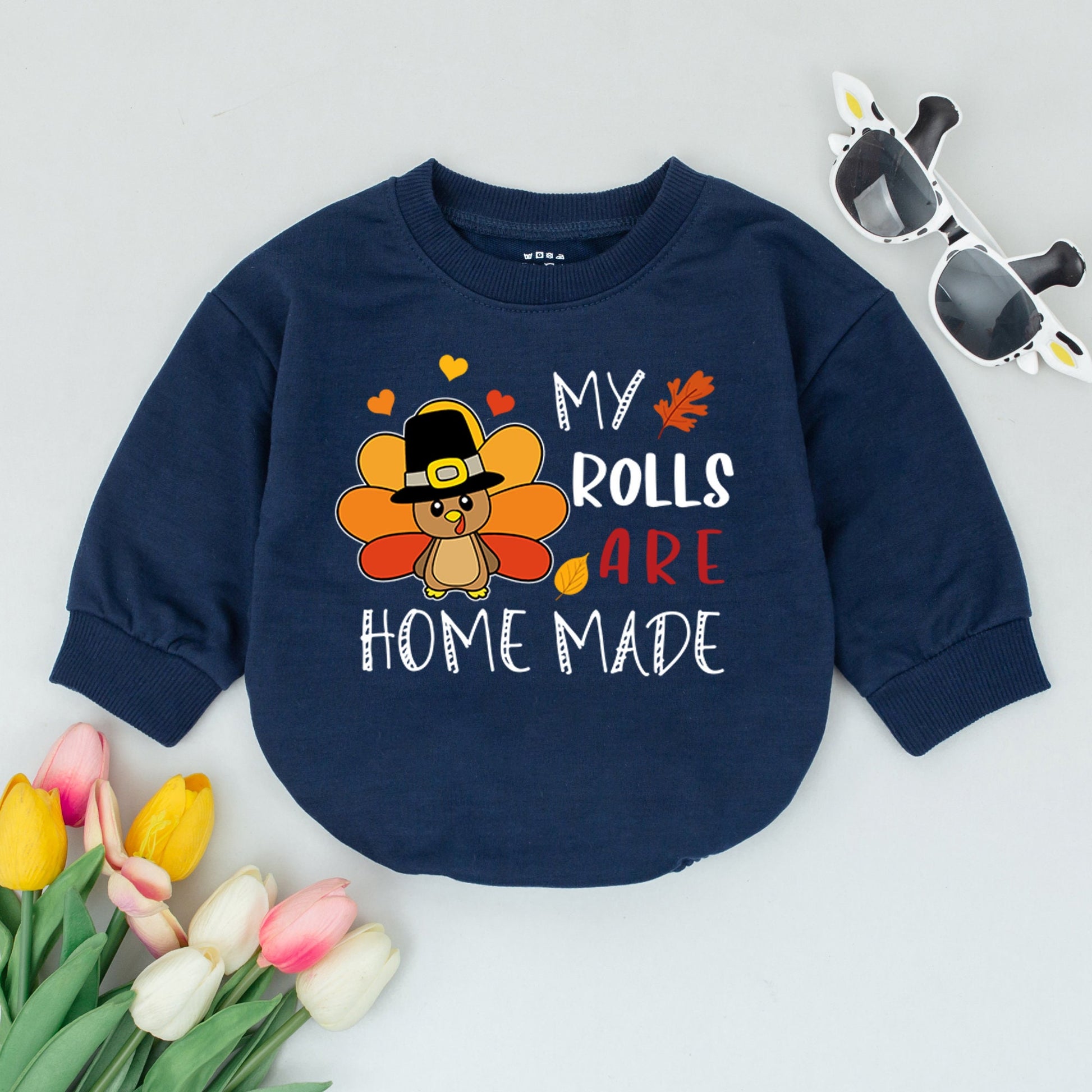 First Thanksgiving Baby Romper, Cute Fall Bodysuit, Homemade Rolls