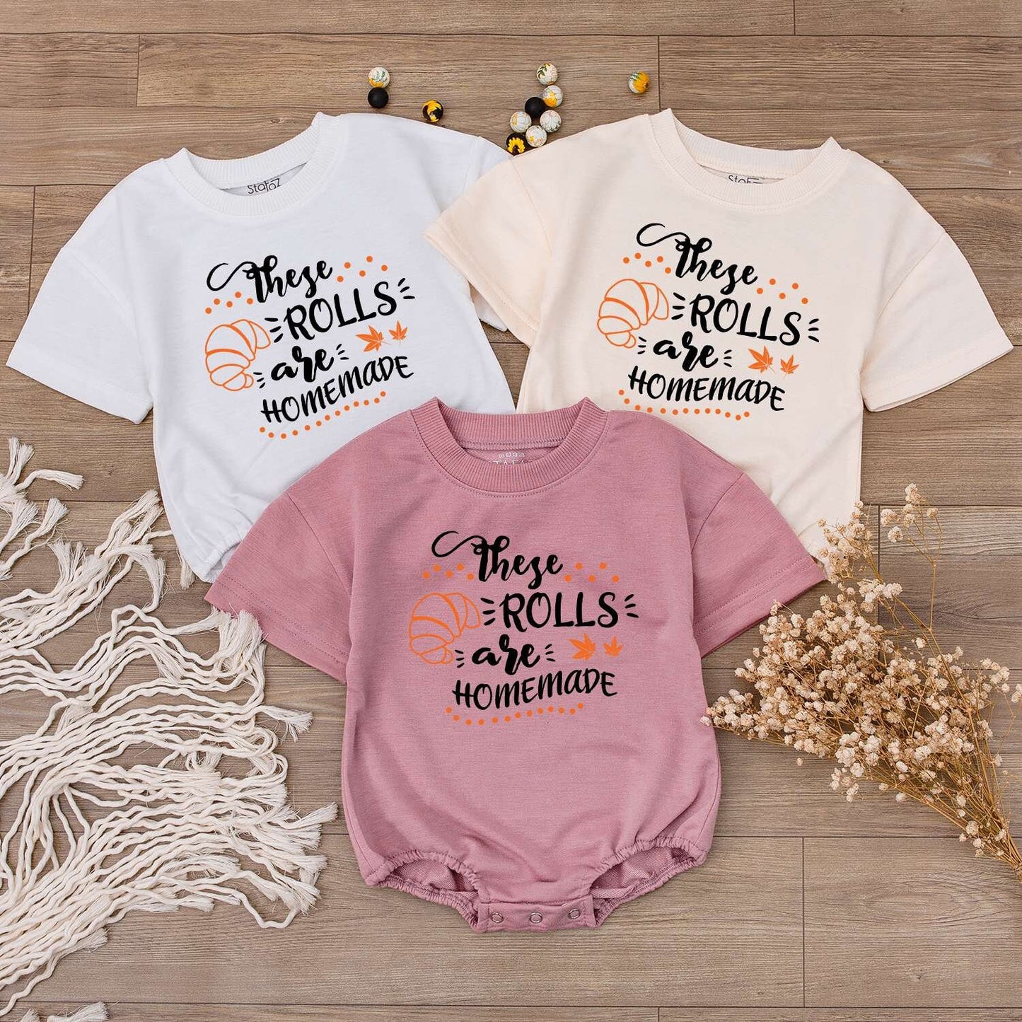 Homemade Rolls Retro Baby Romper & Funny Fall Thanksgiving Bodysuit  