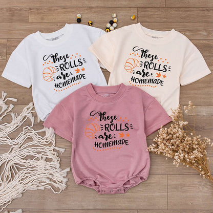 Homemade Rolls Retro Baby Romper & Funny Fall Thanksgiving Bodysuit  