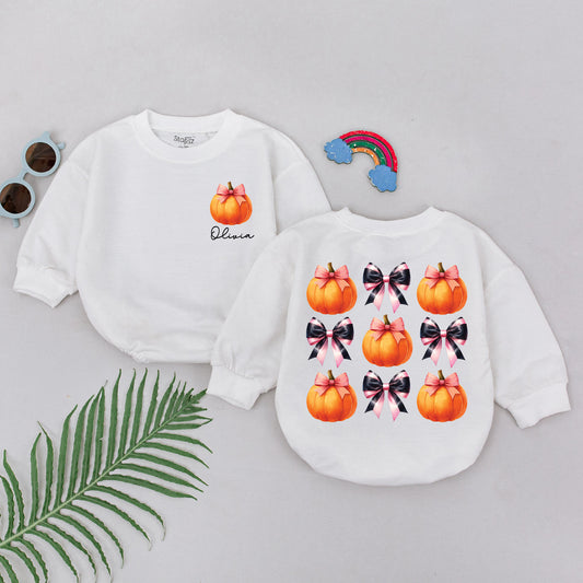 Personalized Pumpkin Romper for Baby Girls - Fall & Halloween Outfit