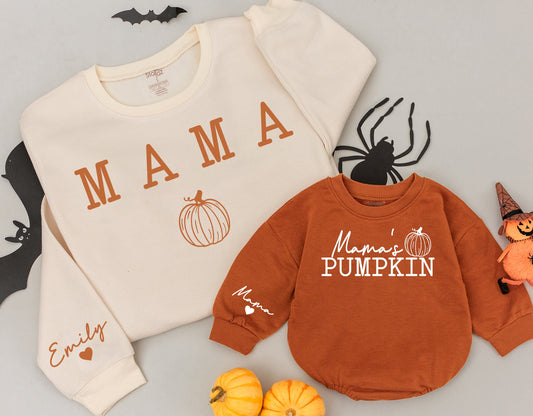 Mama's Pumpkin Matching Sweatshirts Emily & Mama Fall Mommy and Me Cozy Family Outfits Autumn Vibes Thanksgiving Gifts