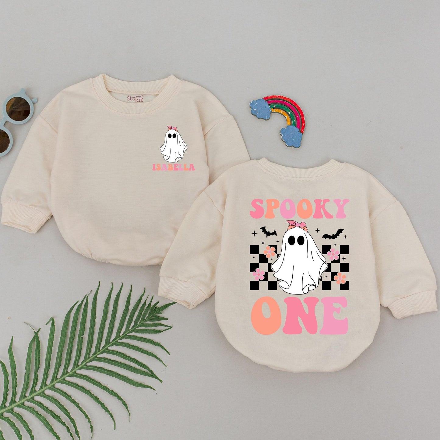 Cute Ghost "Spooky One" Romper for Baby Girls First Halloween Outfit Personalized Baby Shower Gift Spooky Season Clothes