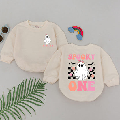Cute Ghost "Spooky One" Romper for Baby Girls First Halloween Outfit Personalized Baby Shower Gift Spooky Season Clothes