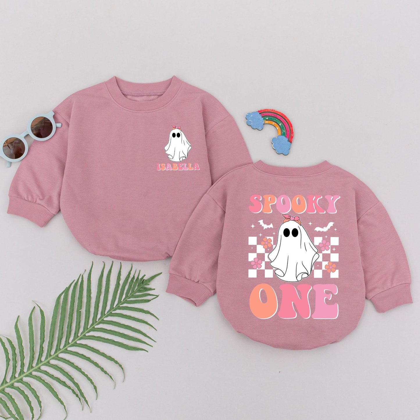 Cute Ghost "Spooky One" Romper for Baby Girls First Halloween Outfit Personalized Baby Shower Gift Spooky Season Clothes