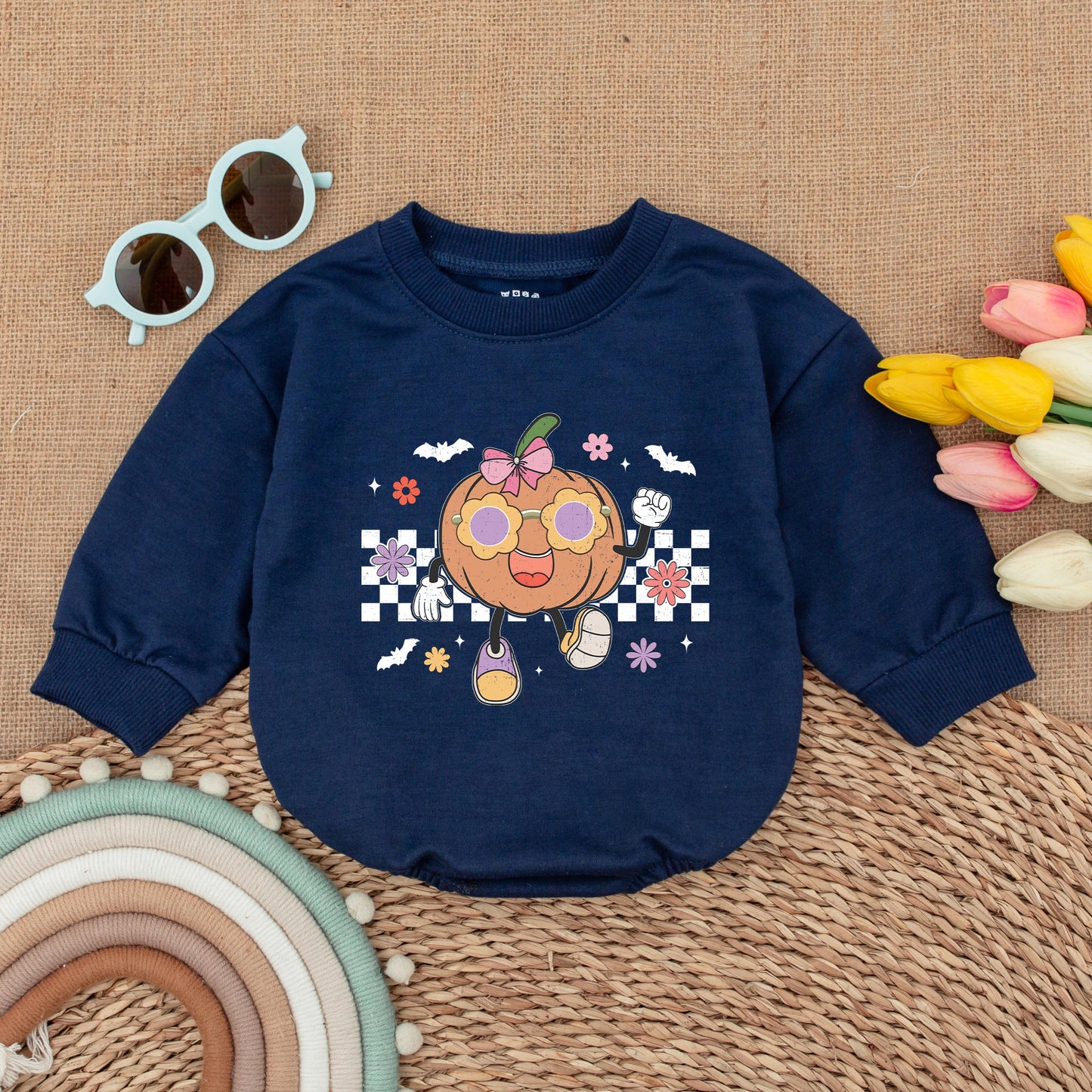 Retro Groovy Halloween Baby Romper – Cute Fall Baby Shower Gift  