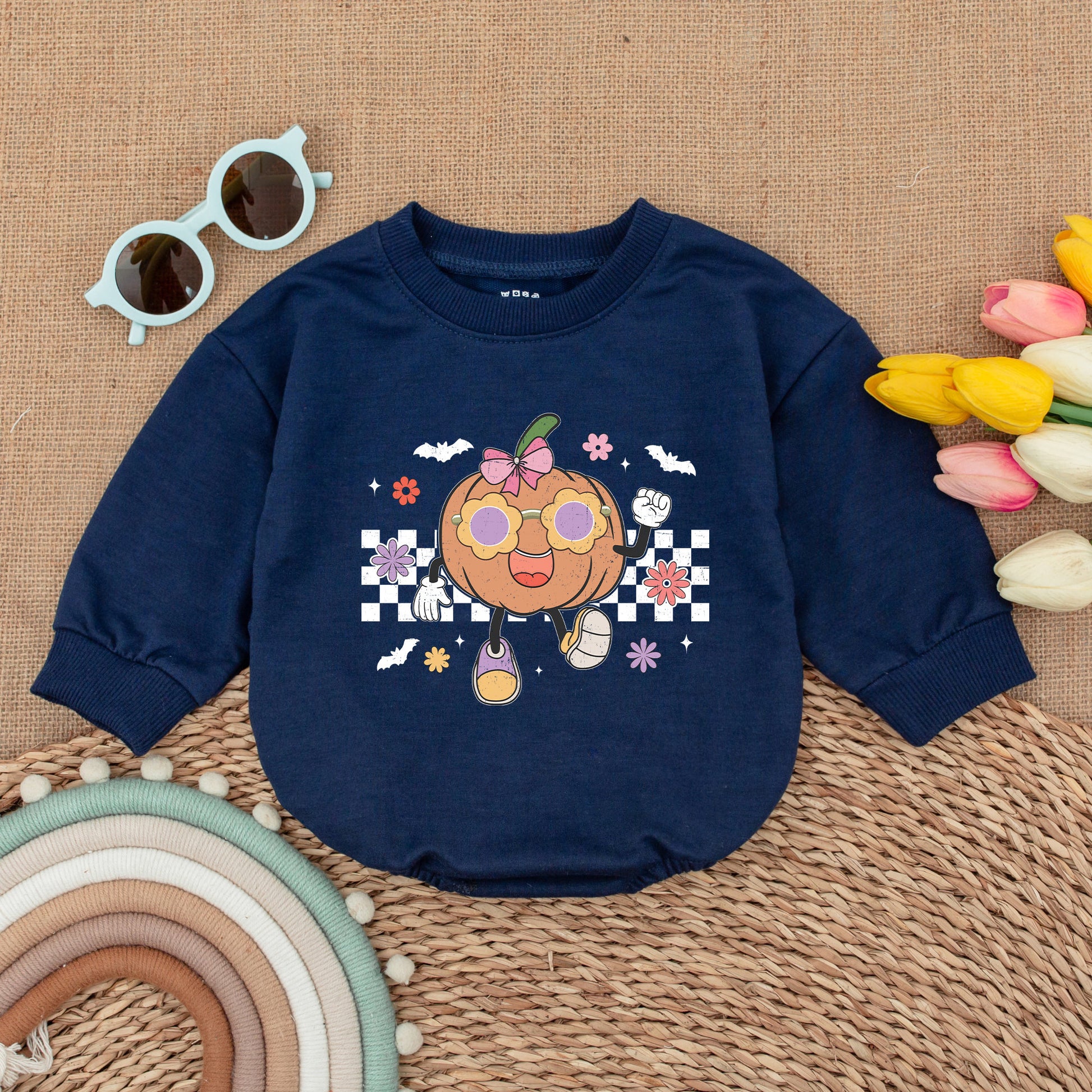 Retro Groovy Halloween Baby Romper – Cute Fall Baby Shower Gift  