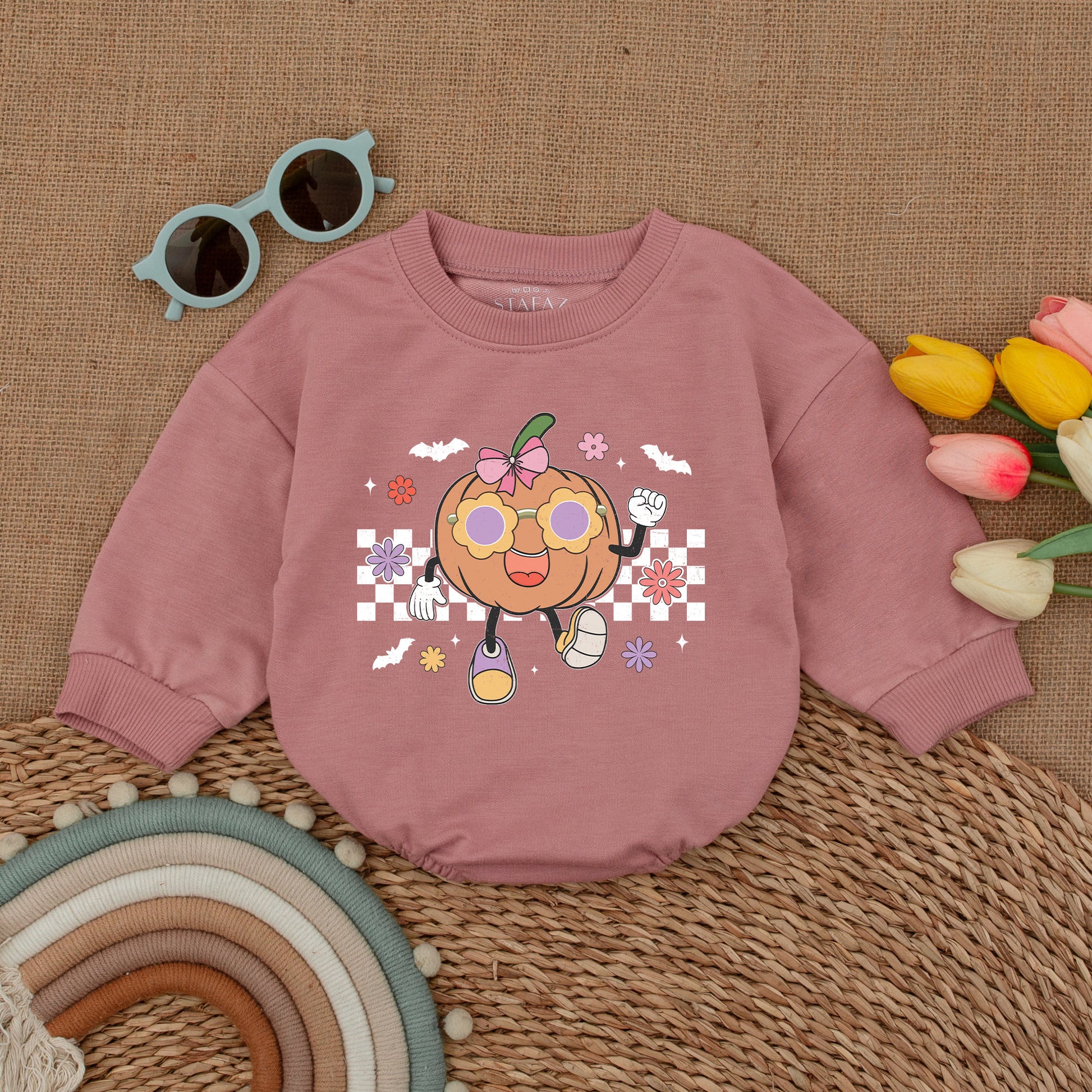 Retro Groovy Halloween Baby Romper – Cute Fall Baby Shower Gift  