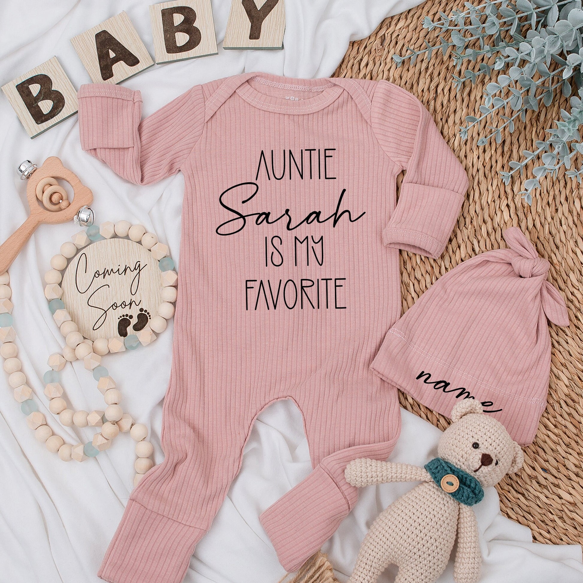 Personalized Auntie Is My Favorite Baby Bodysuit Custom Name Script Design Soft Cotton Modern Minimalist Newborn Shower Gift Funny Announcement