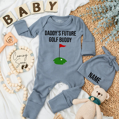 Daddy's Future Golf Buddy Baby Bodysuit Newborn Gift, Cute Golf Green Design, Black & Red Colors, Announcement, Dad's Golfing Caddy