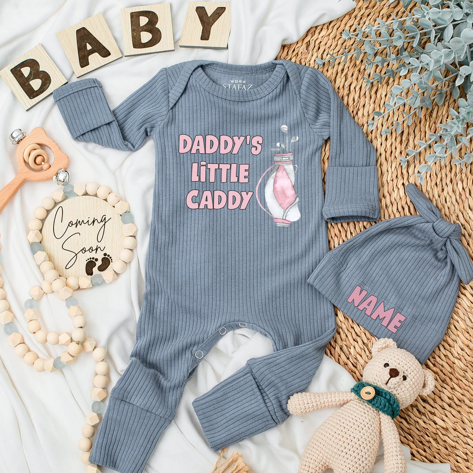Daddy's Little Caddy Baby Bodysuit Pink Golf Bag Outfit Set Newborn Clothes Funny Father's Day Gift Baby Shower Pregnancy Announcement Cute Golfing Buddy