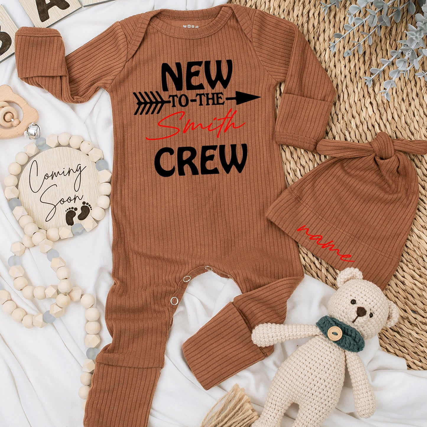 New to the Crew: Personalized Baby Bodysuit Set & Announcement Gift